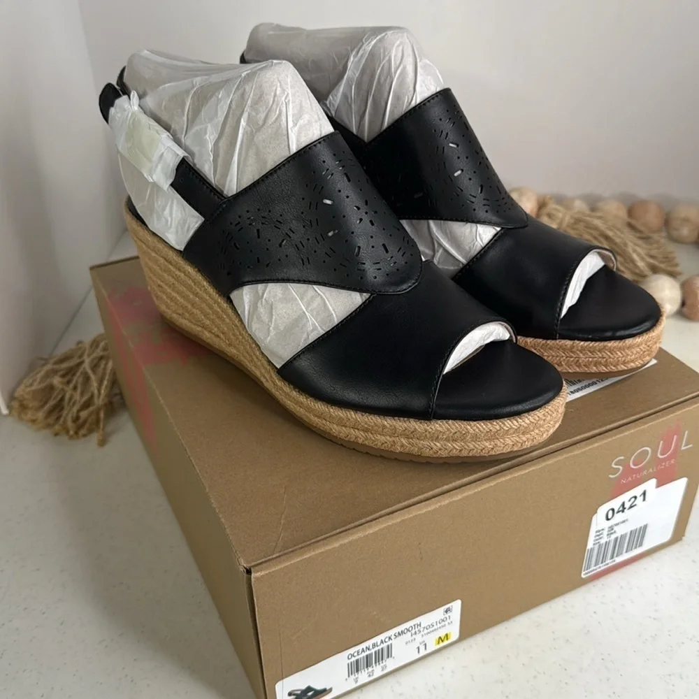 SOUL Naturalizer Ocean Women's Wedge Sandals Sz 11 Black
